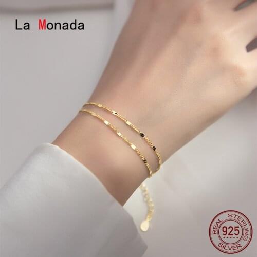 La Monada Bracelets For Women Silver 925 Sterling On Hand Minimalist Double Layer Chain Fine Silver 925 Jewelry Bracelet Woman