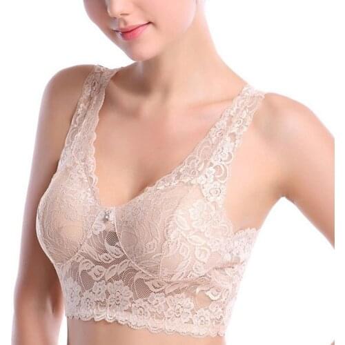 Female Sexy Lace Bra Elastic Vest Bralette Non-Slip Wide Shoulder Strap Fitness Sports Underwear Comfortable Seamless Brassiere