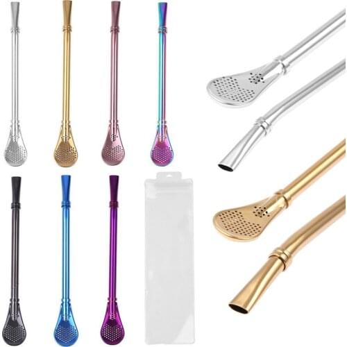 Spoon Tea Filter Yerba Mate Tea Straws Stainless Steel Drinking Straw Bombilla Gourd Reusable Tea Tools Washable Bar Accessories
