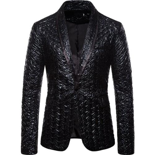 Black Jacquard Bronzing Floral Blazer Men Brand One Button Slim Fit Mens Suit Jacket Party Wedding Banquet Prom Costume Homme Stage Singers Blazer Masculino