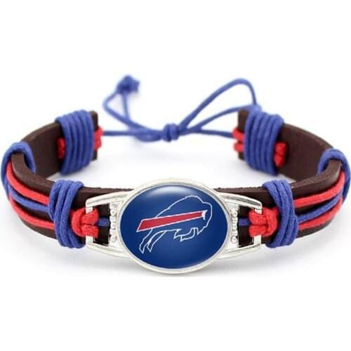 Color Background Logo Football Team Charm Genuine Leather Bracelets American Football Team Bills HandWoven Adjustable Bracelet