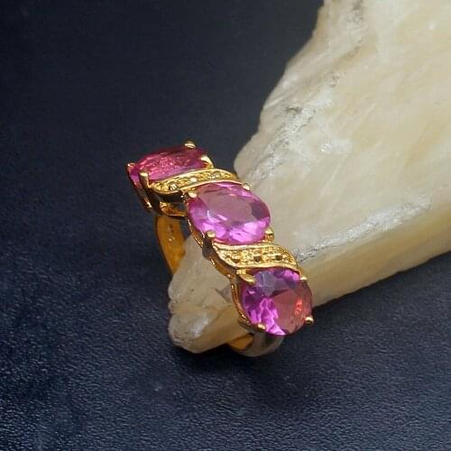 Gemstonefactory Jewelry Big Promotion Single Unique Yellow Gold Plated Red Topaz Charm Women Men Gifts Special Rings 8# 20213114