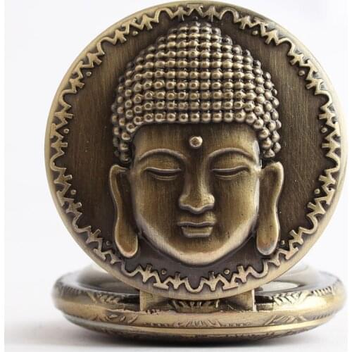 Buddha Pocket Watch Men Women Lucky Buddha Statue Vintage Flip Quartz Pocket Watch Necklace Wholesale
