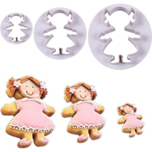 3 Pcs Little Girl Baby Cookie Cutter Plastic Biscuit Knife Baking Fruit Cake Kitchen Tools Mold Embossing Printing