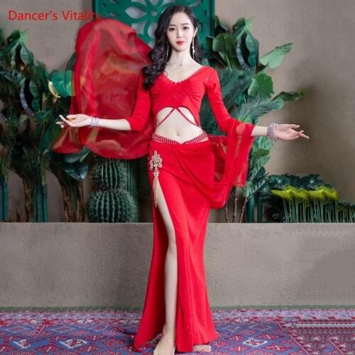 Belly Dance Suit Elegant V-neck Top Long Skirt Practice Clothes Oriental Dancing Female Adult Profession Performance Clothing