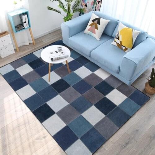 Nordic Geometry Living Room Carpet Modern Simple Blue Lattice pattern Rug Bedroom Winter Warm Decor Soft carpets for living room