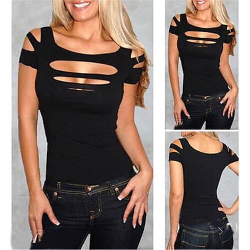 Sexy Women Exposure black Bust hole Vest Tank Tops club wear Shirt Solid Hollow Out Clothing Wear Summer Shirts