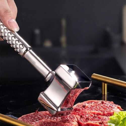 Meat Mallet Sturdy Multipurpose Stainless Steel Double-sided Loose Beef Steak Pork Hammer Reusable Tenderizer Tool for Kitchen