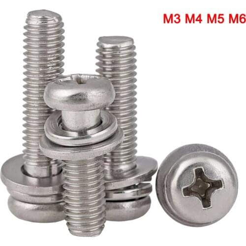 New 316 Stainless Steel Cross Pan Head Screws Round Head Three Combination Screw M3 M4 M5 M6