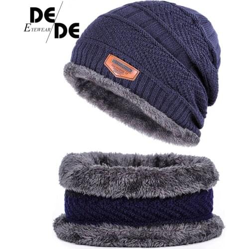 New autumn and winter knitted mens hats outdoor warm loose comfortable caps thickening plus velvet hat bib two-piece beanies