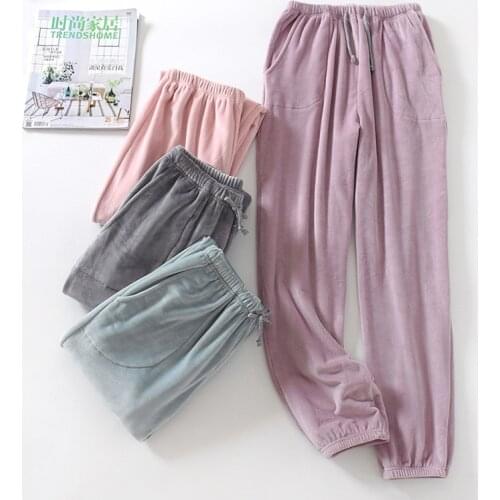 Autumn/winter Couple Trousers Thickened Velvet Pure Color Men/women Long Sleep Bottoms Warm Pants Loose Home Pants Lounge Wear