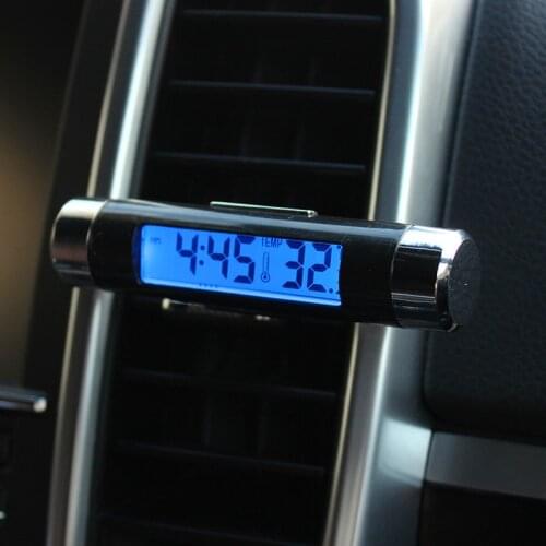1 Pcs Portable 2 In 1 Car Digital LCD Clocks & Temperature Display Electronic Clock Thermometer Blue Backlight Car Accessories