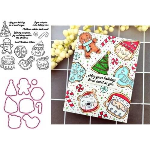 Christmas Cookies Clear Stamps with Metal Cutting Dies for Diy Scrapbooking Paper Cards Silicone Transparent Stempels Seal