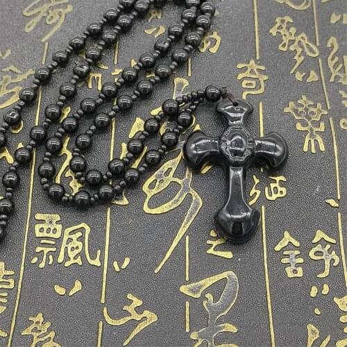 Drop Shipping Natural Black Obsidian Carved Cross Lucky Carved Hand Pendant Pendants Jewelry Beads For Woman Man Necklace A2D9