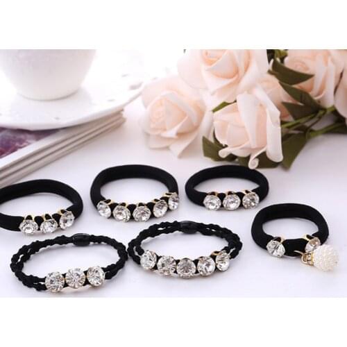 1 Pcs Big Diamonds Black Shiny Rhinestone Seamless Rubber Band Elastic Hair Rope 2019 New Fashion Hot Sale Hair Accessories