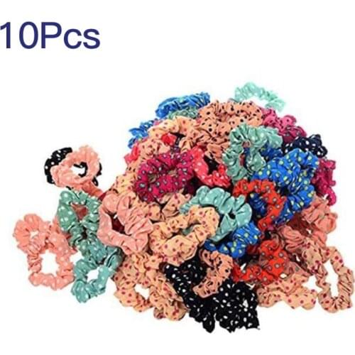 10pcs Cute Candy Color Hairbands Girl Sweet Dot Print Elastic Hair Band Hair Rings Ponytail Holder Accessories Hair Ties Random