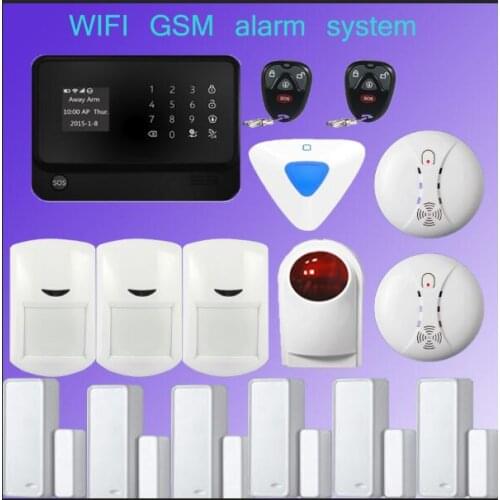 Gsm wifi intruder alarm system APP control wireless home security system work with indoor /outdoor siren , smoke detector