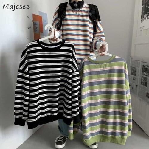 Hoodies Men Striped Spring Autumn All-match Korean Style Vintage Loose O-neck Sweatshirts Chic Ulzzang Retro Streetwear Casual