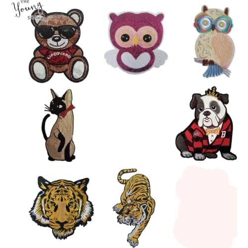 Hot sale embroidery Sewing Clothes Patch Iron On Animal Patches Hotfix Applique Motifs Sew On Garment Owl Dog Bear Stickers