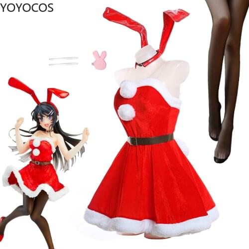 YOYOCOS Amine Sakurajima Mai Cosplay Costumes Christmas Bunny Cosplay Halloween Sexy Cute Rabbit Girl Seishun Buta Yarou Wa suit