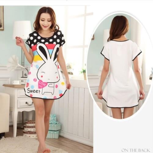 Fresh Cool Style Fashion Lovely Cartoon Fox Duck Pattern Womens Sleepwear Short Sleeve Nightgown Women Clothing Nightdress