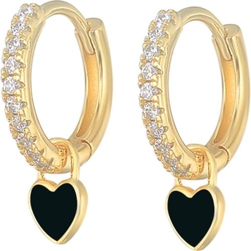 CANNER 925 Sterling Silver Lovely Heart Crystals Hoop Earrings for Women Girl Cartilage Hanging Earring Pink Blue Green Kolczyki