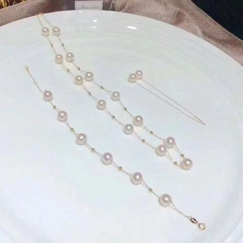 Sinya Trendy 18k AU750 gold necklace bracelet earring jewelry set Natural pearls star family design for women Mom lover girls