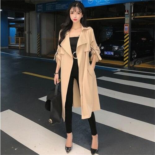2020 Autumn The New Korean Version Fashion Solid Mid-Length Female Overcoat Lapel Vintage All-Match Elegant Womans Trench Coats