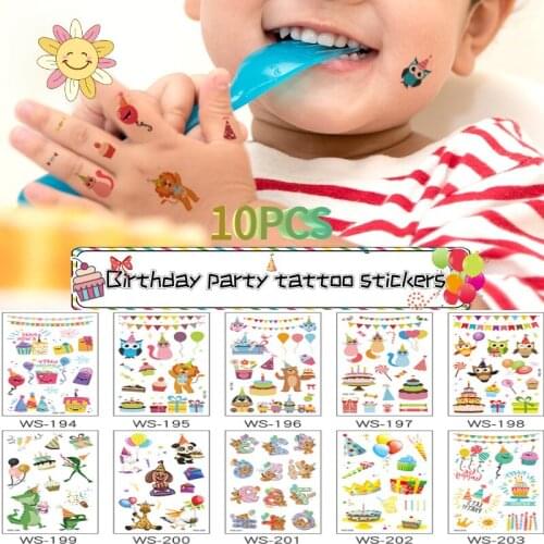 10pcs Cartoon Tattoo Stickers Waterproof Men and Women Toy Theme Party Face Temporary Stickers for Childrens Birthday Gifts