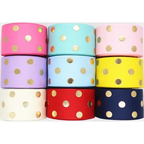 10 Yards 1.5" 38MM Grosgrain Ribbon Gold Polka Dots Printed Ribbon For Hair Bows DIY Crafts Handmade Accessories M20040603