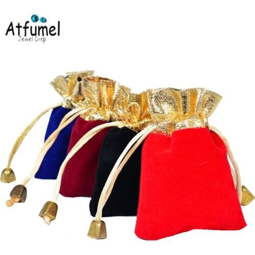 100Pcs Gold Bead Drawstring Jewelry Pouch Velvet Earring Bracelet Bead Storage Travel Bag Birthday Weeding Ring Gift Bag Pouches