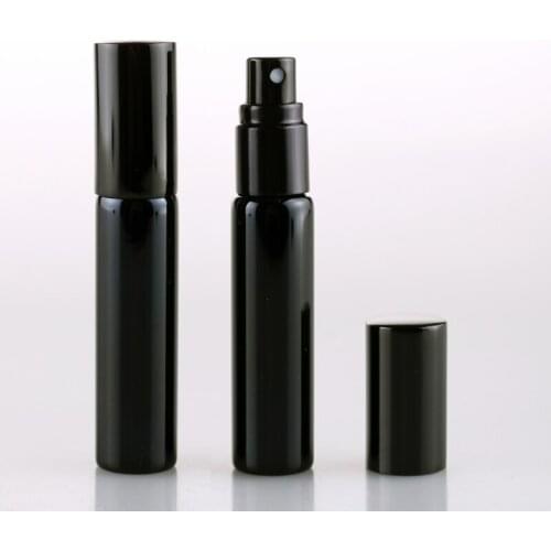 200pcs 10ML Portable Black UV Glass Refillable Perfume Bottle With Aluminum Atomizer Empty Parfum Case by DHL