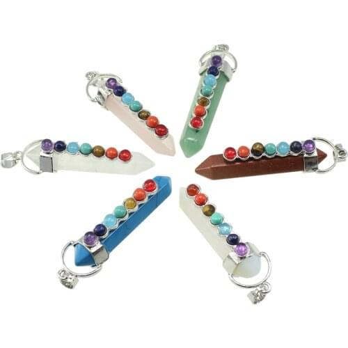 2016 Fashion Natural Gem stone Pendant Rhinestones Chic Jewelry Crystal Hexagonal Pointed Reiki Pendants Necklaces Beads