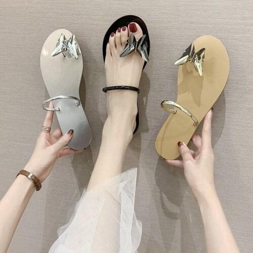 2021 Summer European and American New Style with Set Toe Rhinestone Flat Sandals and Flat Heel Slippers Womens Shoes Trend