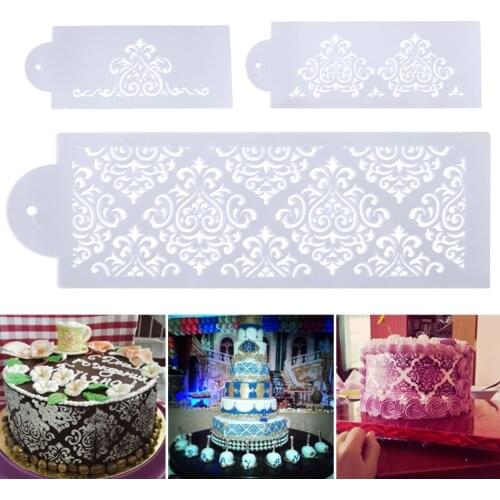 3Pcs Practical Lace Flower Cake Cookie Fondant Side Baking Stencil Wedding Decorating Tool SCIE999
