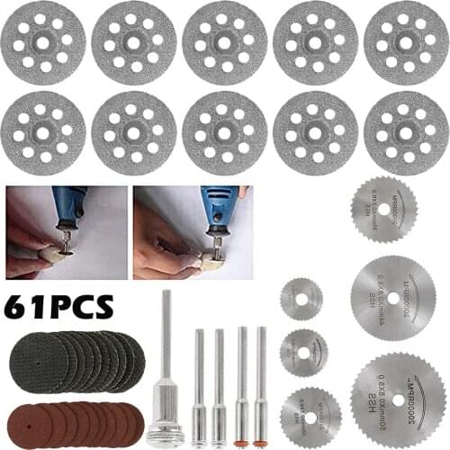 61pcs Metal Cutting Wheel Circular Saw Blades High Speed Steel Rotary Blade Wheel Discs Mandrel For Tools Wood Cutting Saw Blade