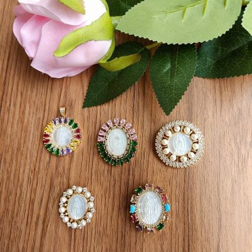 10pcs/lot promotion! Natural Virgin of Guadalupe Mother Pearl shell Necklace Pearl shell and CZ for Necklace for Gift