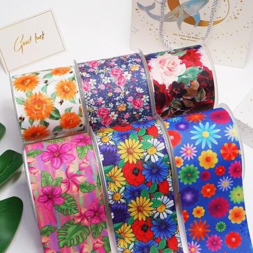 DIY Cartoon Flower Printed Grosgrain Ribbon For Craft Supplies Sewing Accessories 5 Yards. 50403