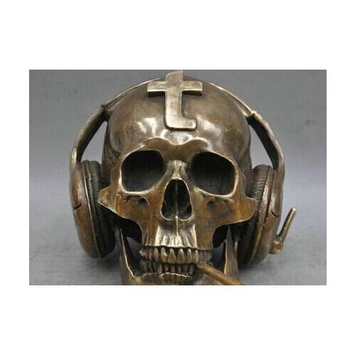 Bir 005868 9 Bronze Skull Sculpture Halloween Skeleton Sculpture Statue (C0324)