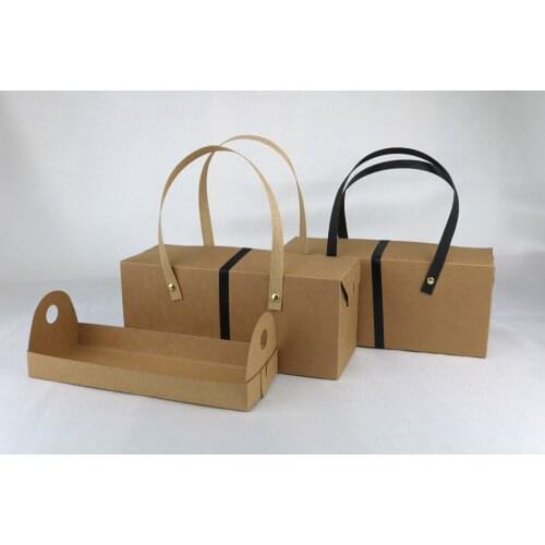 24.5*9.5*10.5cm Brown kraft Box with handle, Cake Candy Wedding Gift Paper Box Christmas Decoration bag