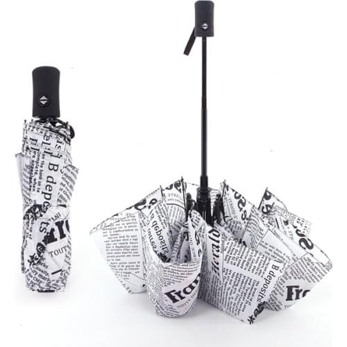 Black&White Wind Resistant Three Folding Automatic Umbrella Rain Auto Luxury Big Windproof Umbrellas Rain Black Coating Parasol