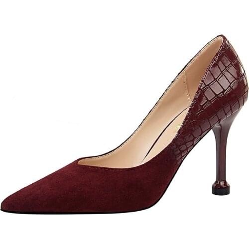European and American fashion simple high-heeled velvet surface stitching snake print womens shoes sexy high-heeled shoes