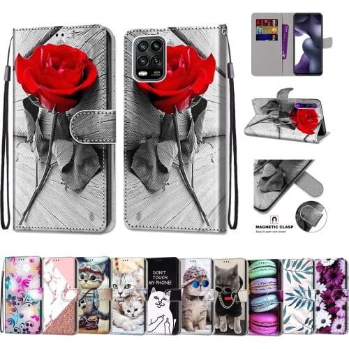 FLYKYLIN Book Style Leather Flip Case On For Xiaomi Mi 10 Pro 10 Lite A3 A2 CC9E 6X Funda Painted Rose Phone Cover Wallet Coque