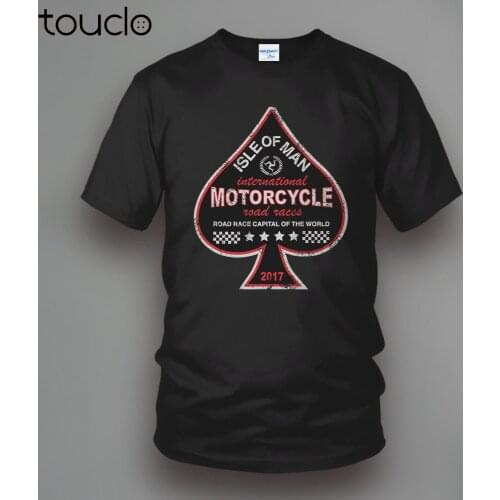 Summer Men Cotton Clothing Printed Round Man T shirt isle of man TT Road Race Ace Of Spades Motorcycle Tee Shirt