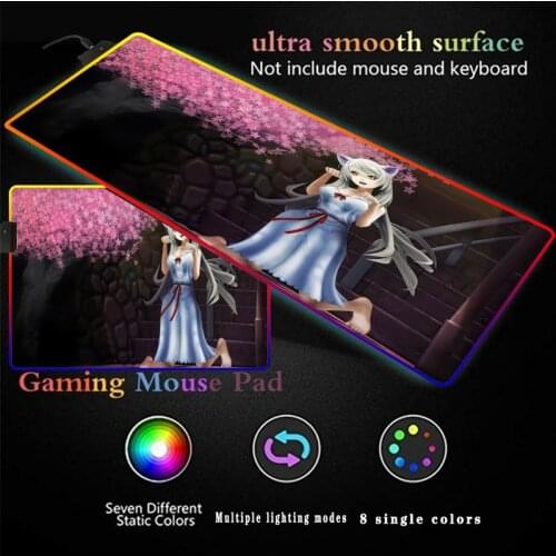 Monogatari Series Anime LED RGB Gaming Mouse Pad Large Gamer Mousepad USB Backlit Rainbow Rubber Computer Mat Keyboard Desk Pad