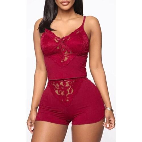 Womens Underwear Set Sleepwear Sexy Lace Cami Crop Tops and Shorts Bottom Lingerie 2PCS Pajama Set