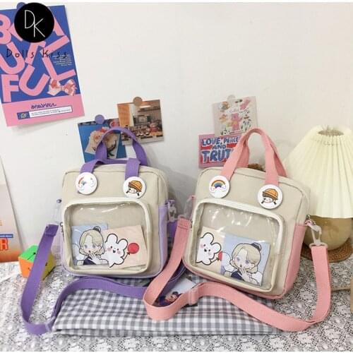 ItaBag Nylon Square Japanese Style Ladies Transparent Bag Lolita Girl Transparent PVC Ita Bag One-Shoulder Itabag Tote Bag Large