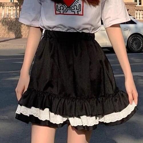 Summer Kawali Japanese Style Skirt Women Lolita Sweet Lace Gothic Mini Skirt Female Slim Retro Ruffles Holiday Party Skirt 2021