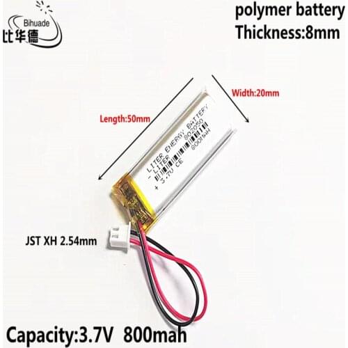 3.7V 800MAH 802050 JST XH 2.54mm Lithium Polymer LiPo Rechargeable Battery For Mp3 headphone PAD DVD bluetooth camera