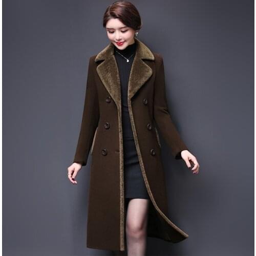M-5XL New Women Wool Blends Coat Winter 2020 Fashion Mother Thicken Cashmere Collar Long Jacket Warm Slim Tops Outerwear Female